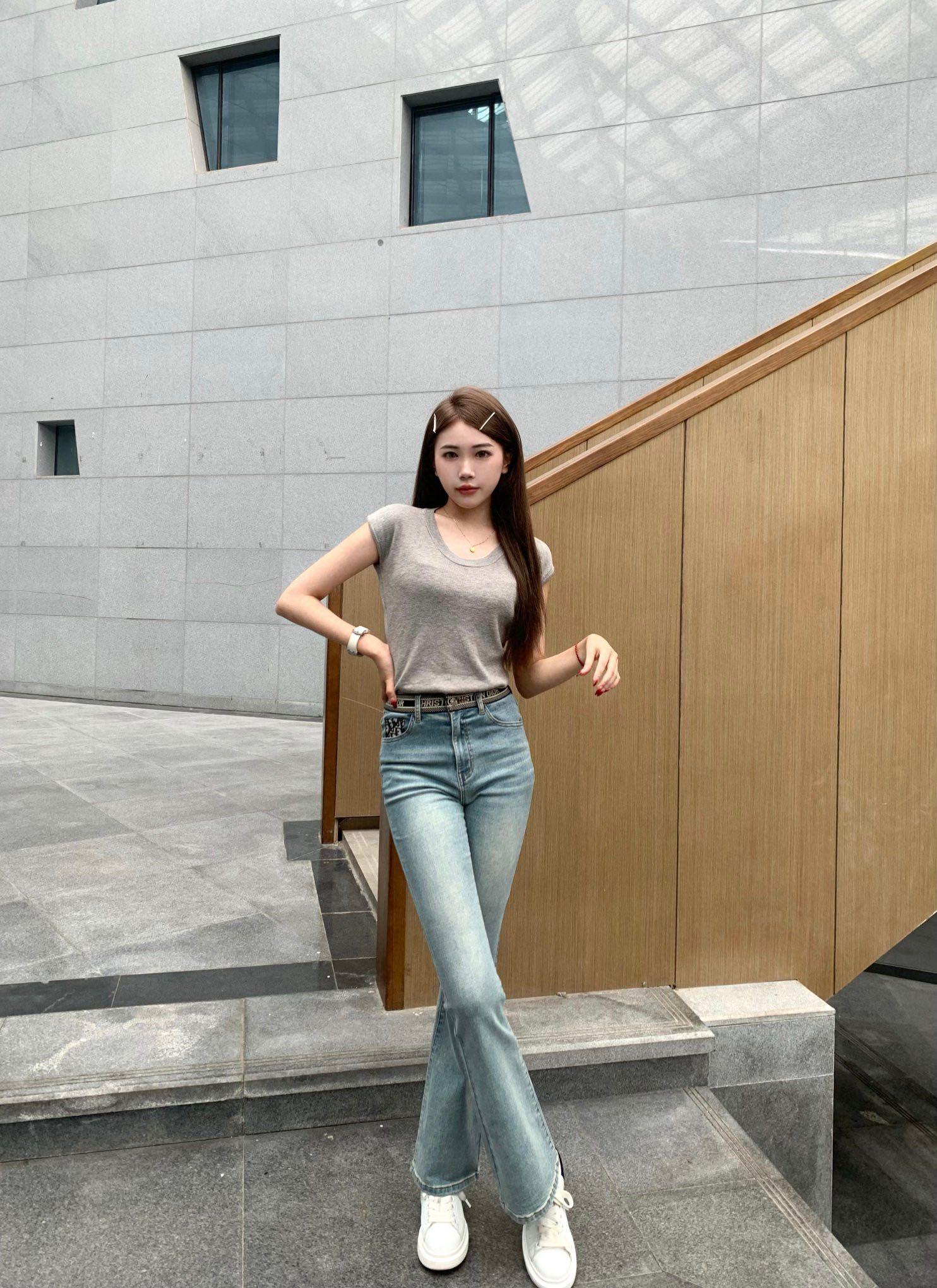 디올 포켓 로고 웹 스트레치 데님 플레어 팬츠 (해외배송)