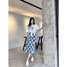 루이비통 체커보드 프린트 데님 스커트 (해외배송)
