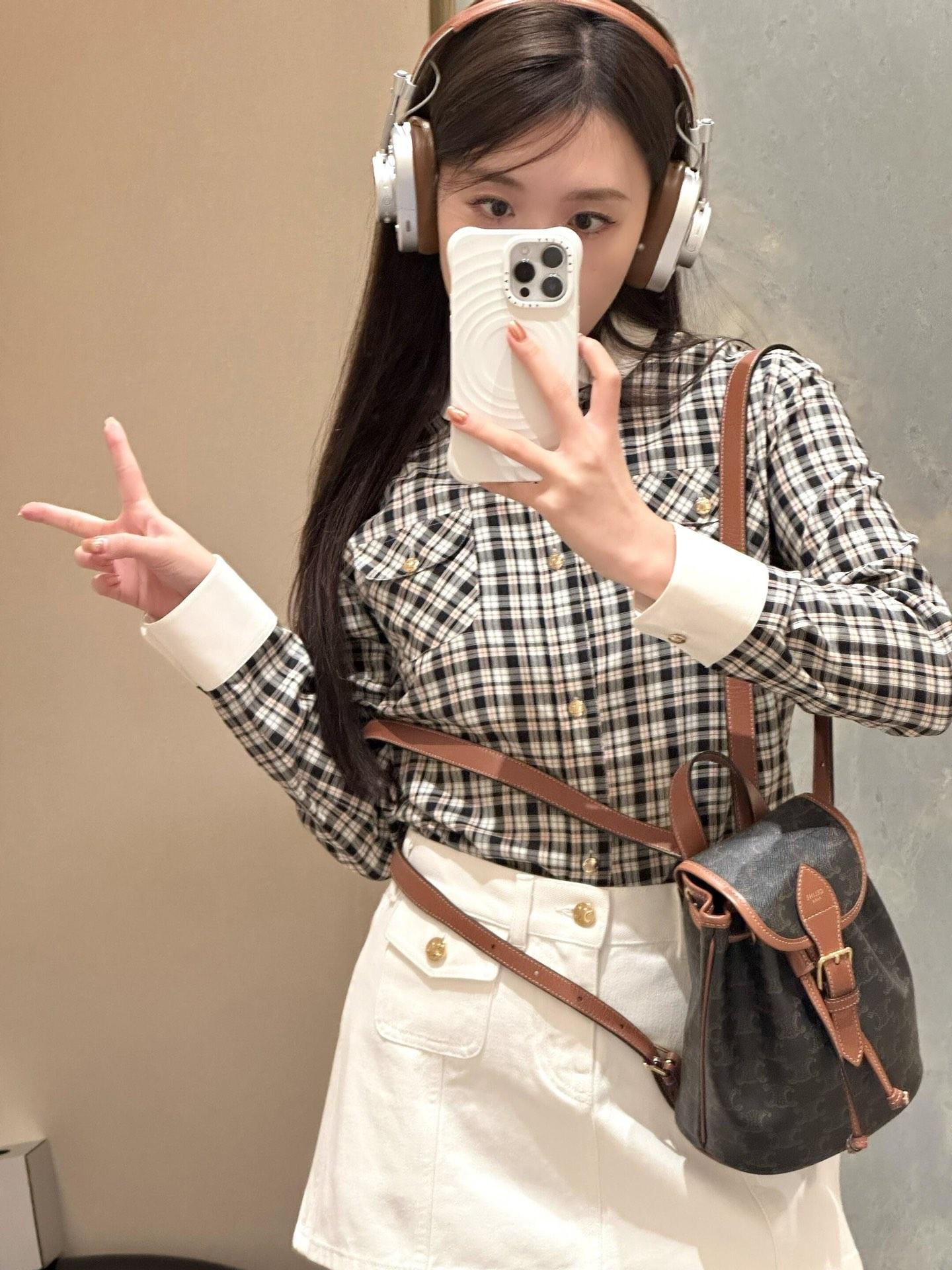 셀린느 체크 배색 긴팔 셔츠 (해외배송)