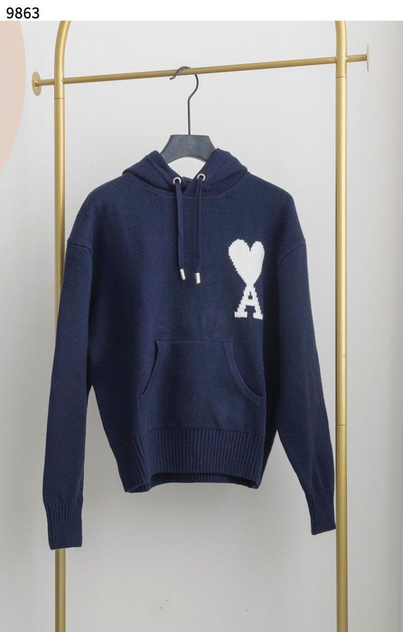 아미 AMI de Coeur Oversize Intarsia Hoodie Nautic Blue White (국내배송)