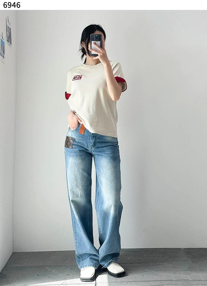 루이비통 모노그램 가죽 로고 포인트 워싱 데님 (국내배송)