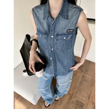 미우미우 민소매 데님 셔츠 (해외배송)