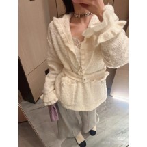 샤넬 24B 뉴 캐시미어 벨티드 V넥 레이스 슬리브 니트 스웨터 (정품급 해외배송)