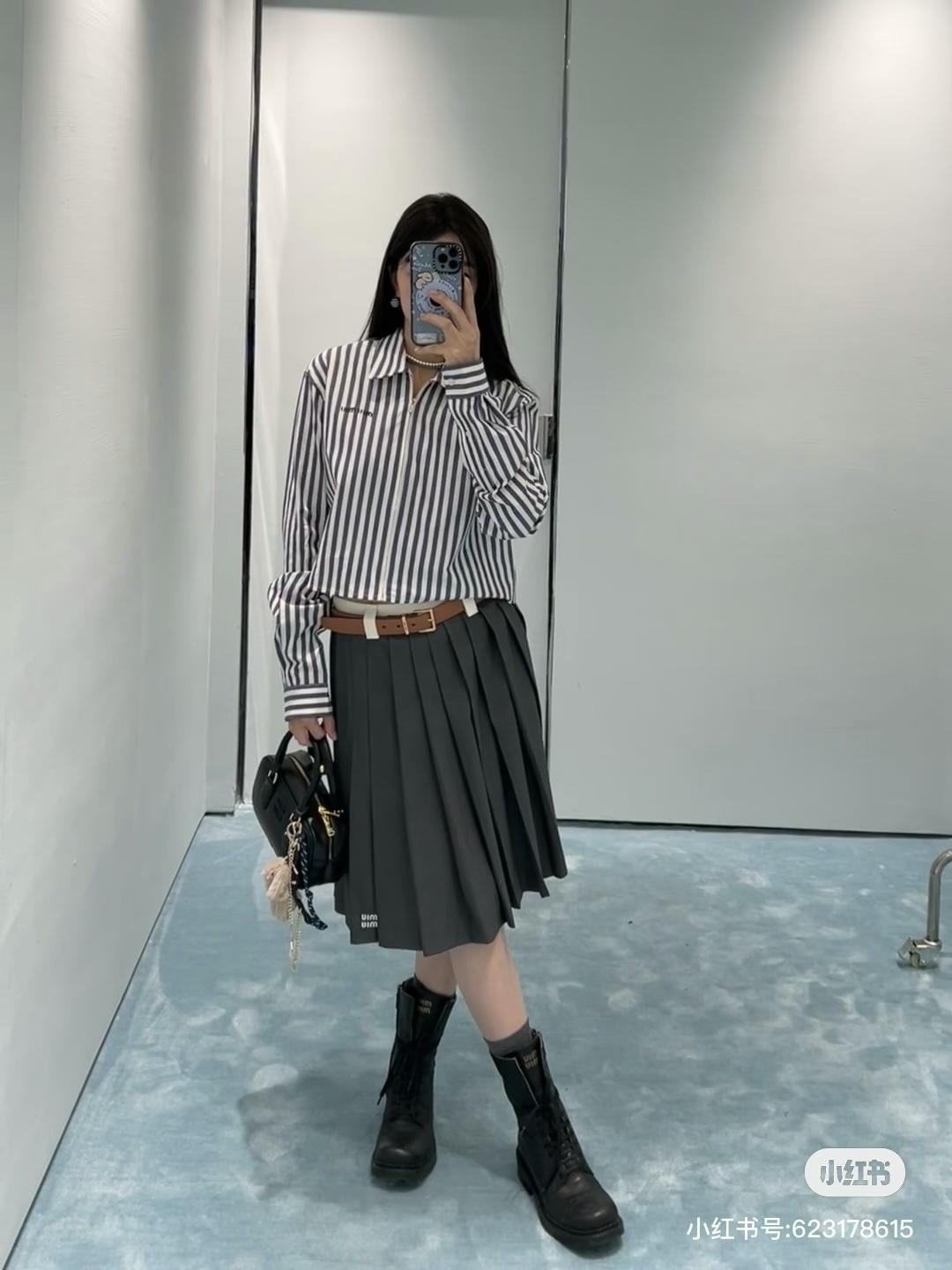 미우미우 스트라이프 지퍼 셔츠 재킷(해외배송)