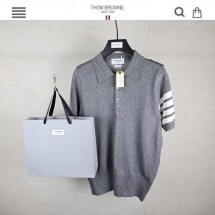 톰브라운 사선완장 카라 반팔니트 신상 그레이 (국내배송)