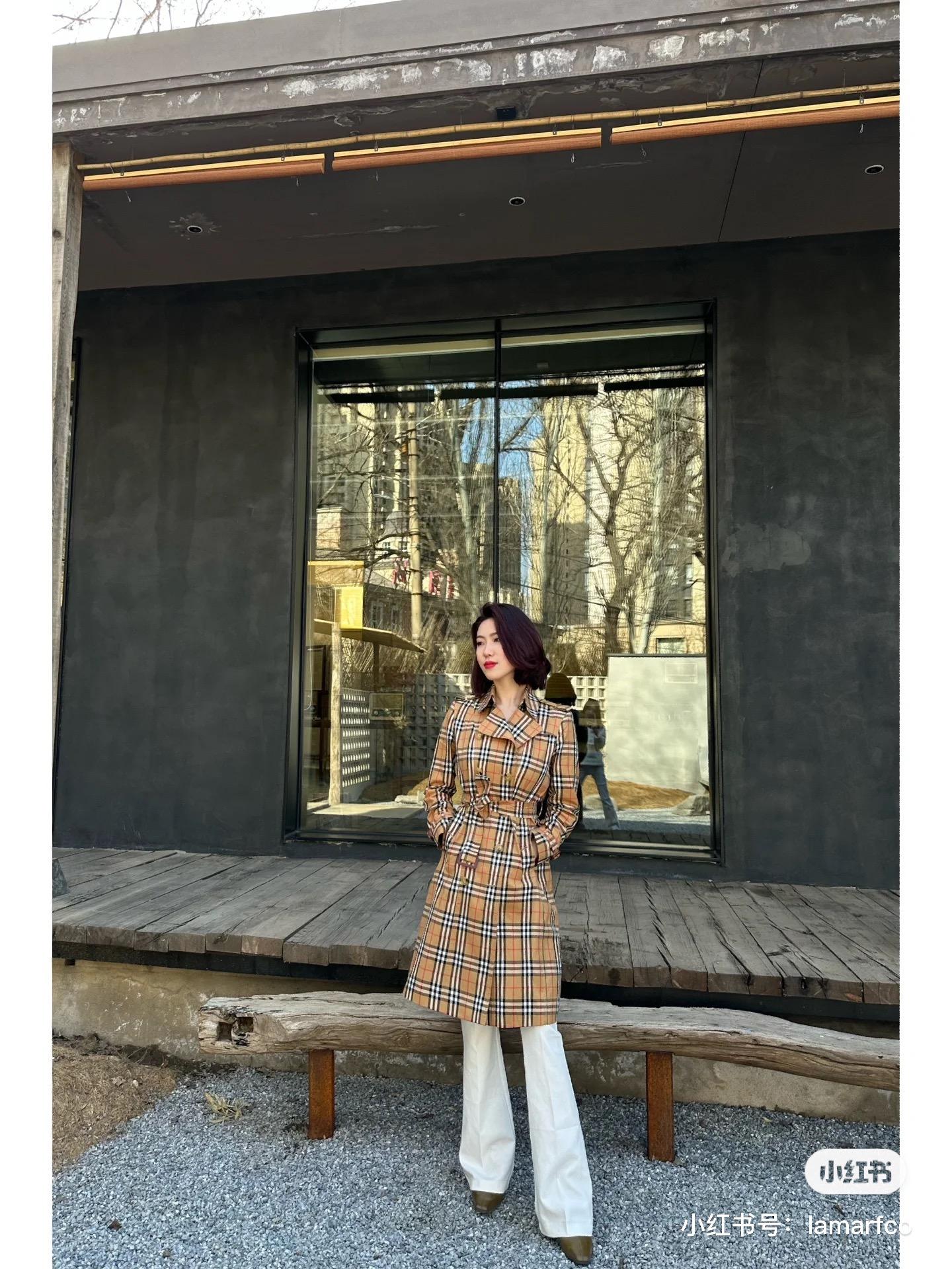 버버리 여성용 플레드 코튼 트렌치코트 (해외배송)