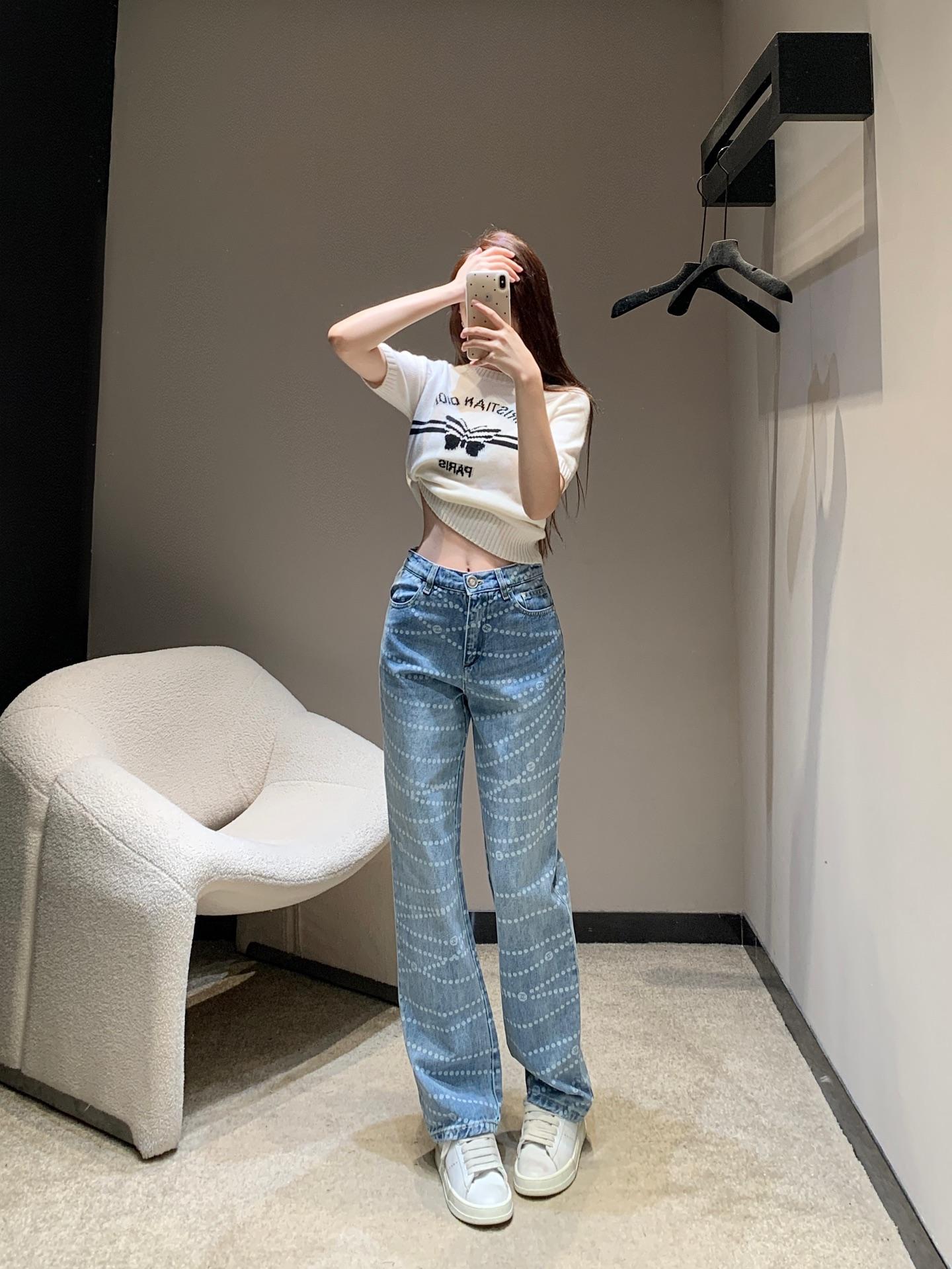 샤넬 진주 데님 스트레이트 팬츠 (해외배송)
