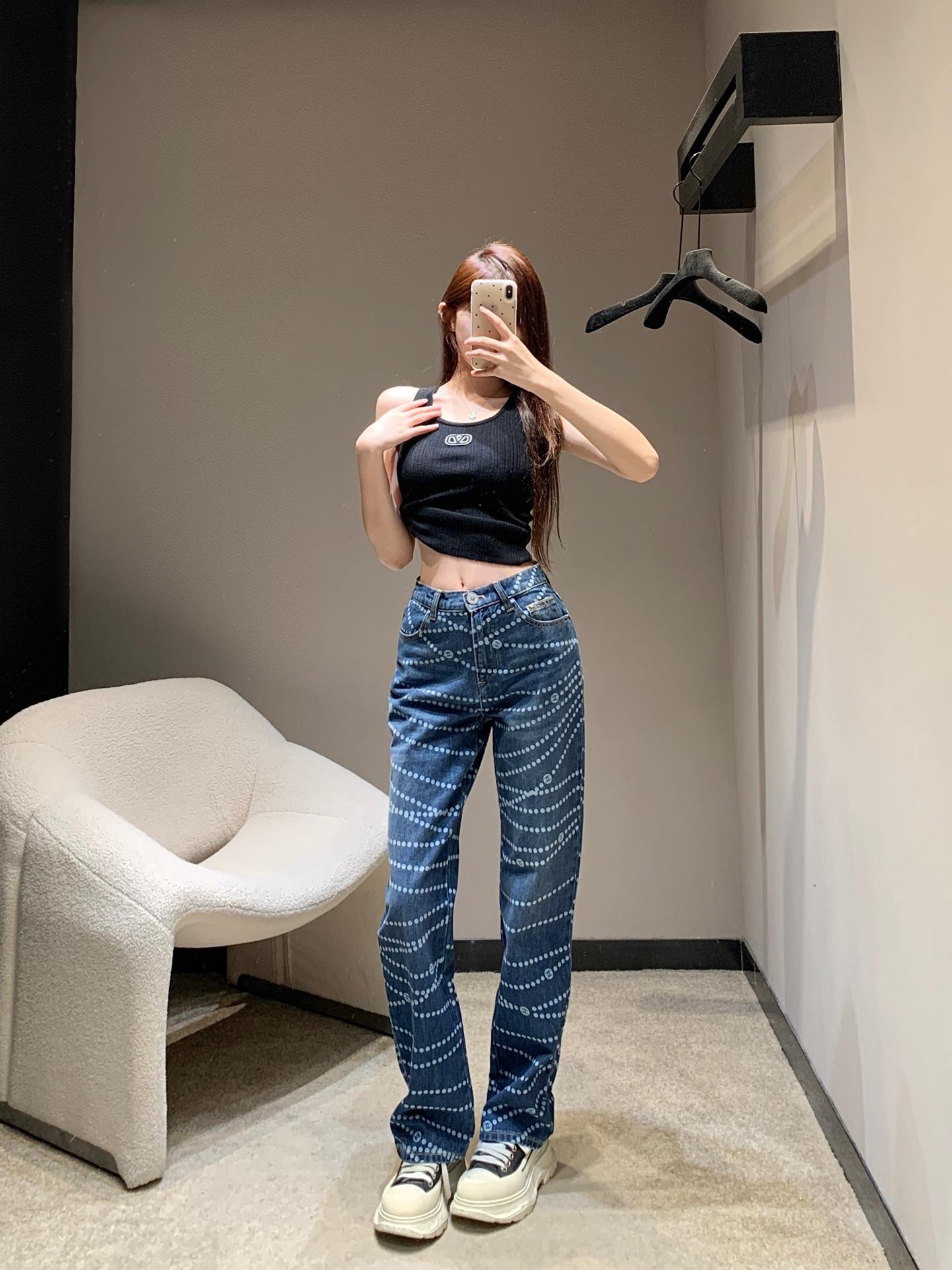 샤넬 진주 데님 스트레이트 팬츠 (해외배송)