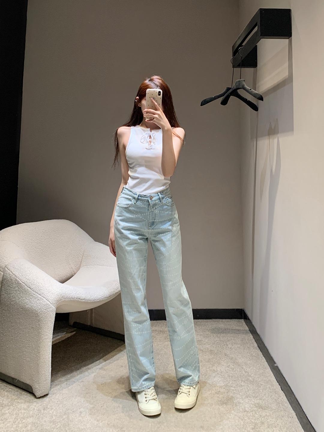 샤넬 진주 데님 스트레이트 팬츠 (해외배송)