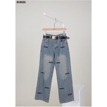 미우미우 여성 금장 벨트 자수 와이드 데님 팬츠 셋  (국내배송)
