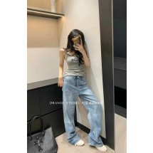크롬하츠 여성 십자가 로고 프린팅 와이드 진 (국내배송)