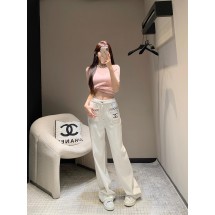 샤넬 로고 자수 더블포켓 화이트 스트레이트 진 (해외배송)