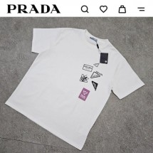 프라다 멀티로고 라운드 티셔츠 남여공용 화이트 (국내배송)