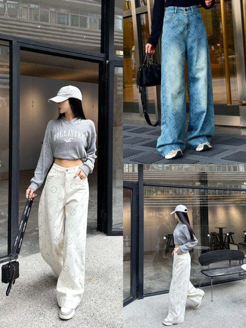 루이비통 클래식 모노그램 패턴 와이드 레그 진 2컬러 (해외배송)