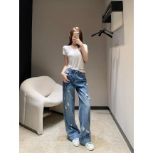 로에베25Ss 신상품 봄 여름 라인스톤 리핑 스트레이트 진 (해외배송)