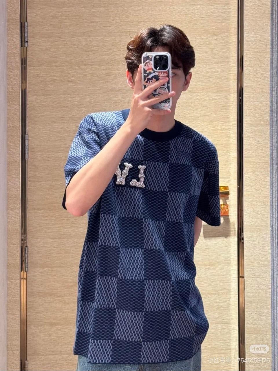 루이비통 블루 체커보드 다이아몬드 니트 반팔 (해외배송)