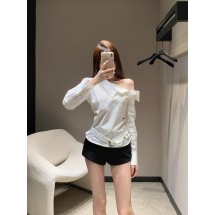 디올 25SS 신상품 봄 여름 벌 자수 오프숄더 플리츠 벨트 반팔 셔츠 (해외배송)