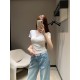 미우미우 25Ss 신상 여름 섹시 V넥 핫 다이아몬드 반팔 티셔츠 (해외배송)