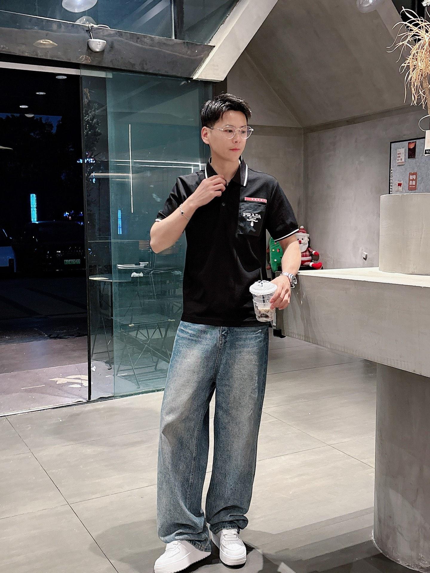프라다 포켓 자수 퓨전 폴로 반팔 (해외배송)