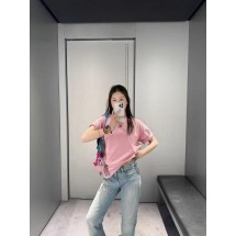발렌시아가 레터 자수 핑크 라운드넥 반팔 티셔츠 (해외배송)