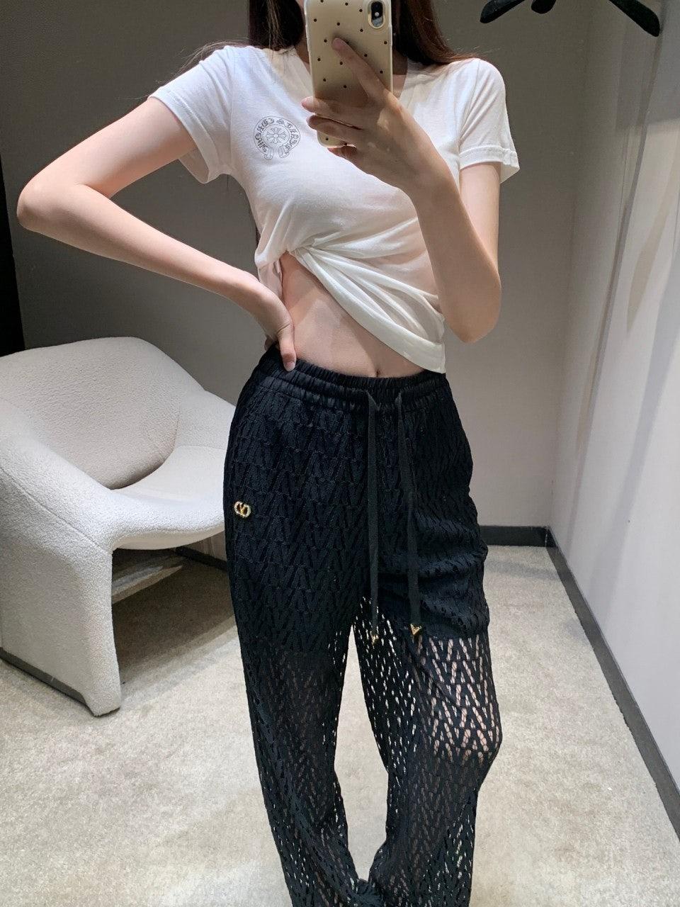 발렌티노 마이크로 로고 드로스트링 레이스 홀로우 캐주얼 바지 (해외배송)