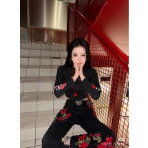 크롬하츠 에나멜 가죽 패치워크 레드 크로스 가죽 스트레이트 진 (해외배송)
