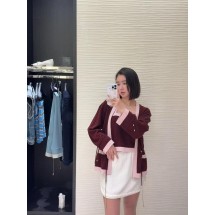 샤넬 라지 V넥 컬러블로킹 드로스트링 니트 가디건 (해외배송)