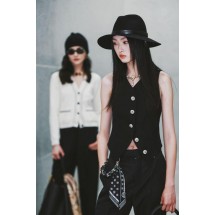 루이비통 블랙 & 실버 라인스톤 버튼 웨이스트 베스트 (해외배송)