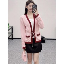 샤넬 25FW 퓨어 울 커스텀 다이드 콘트라스트 컬러 스티칭 드로스트링 가디건 (정품급 해외배송)
