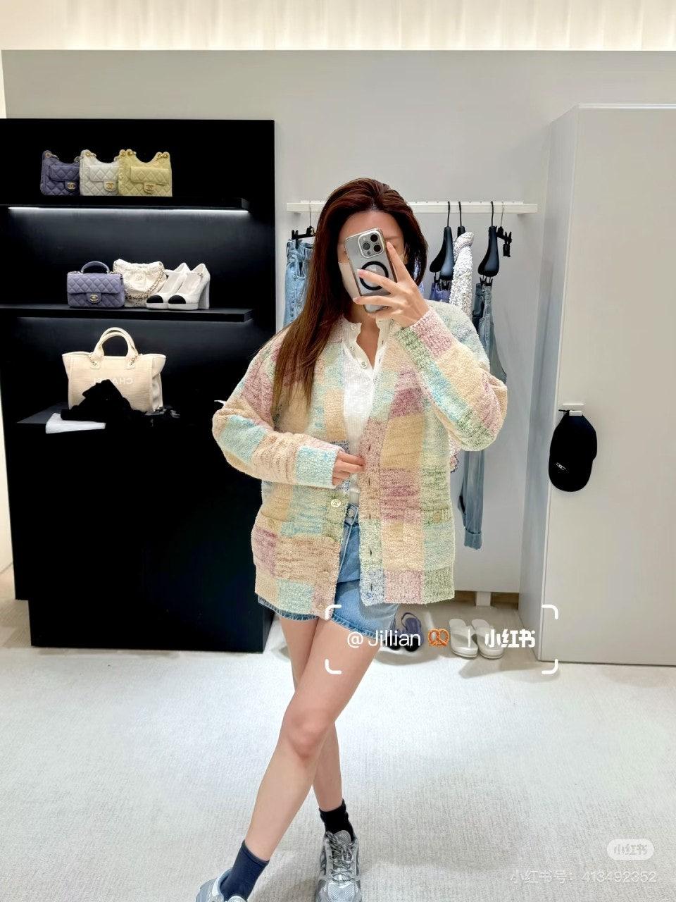 샤넬 25 초가을 최신 컬러블록 플레드 니트 가디건  (해외배송)