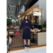 미우미우 다크 블루 스트라이프 플리츠 스커트 (해외배송)